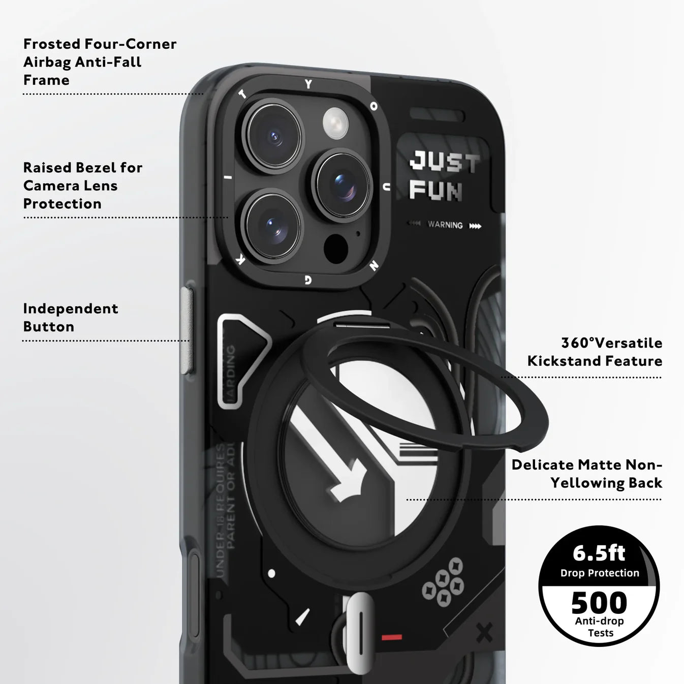 FlareMode's YOUNGKIT Cyberpunk 360° Rotation Ring Stand Case for iPhone 16 Series (Black)